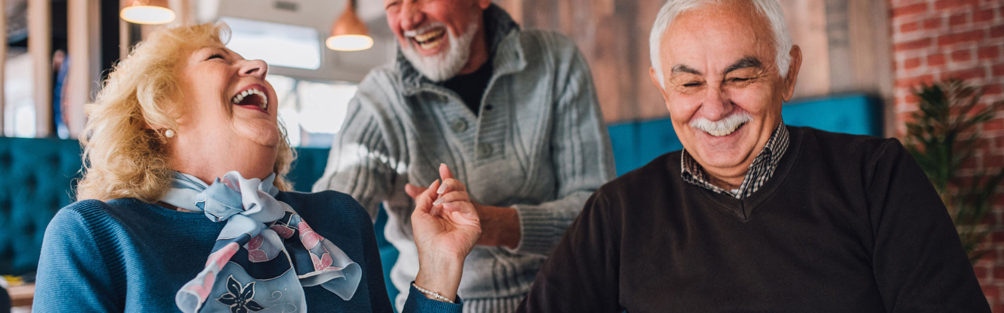 seniors socializing together and laughing