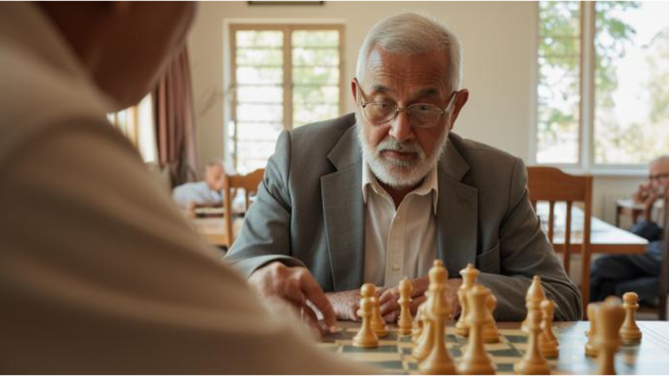 old people playing chess together